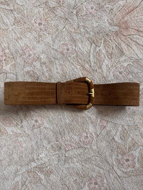 Sezane Tan Suede Belt with Gold Buckle